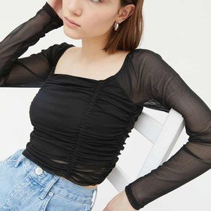 Urban Outfitters Black Liana Mesh Long Sleeve Cropped Top